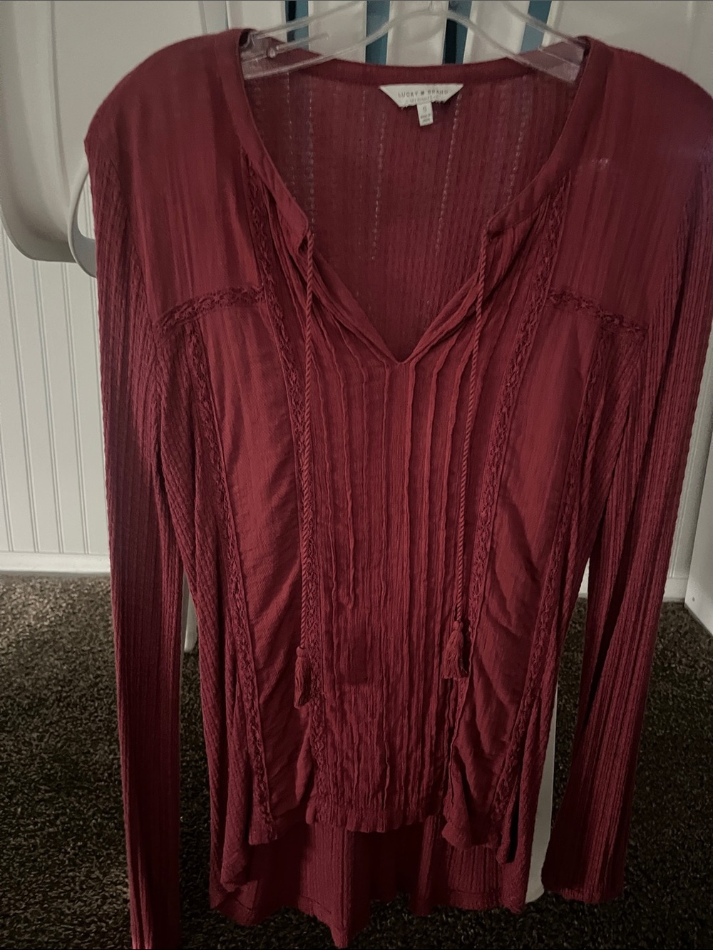 Lucky Brand Burgundy Long-Sleeve V-Neck Peasant Top
